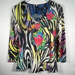Mushka by Sienna Rose Womens Top Size Small Floral V-Neck 3/4 Sleeve Casual